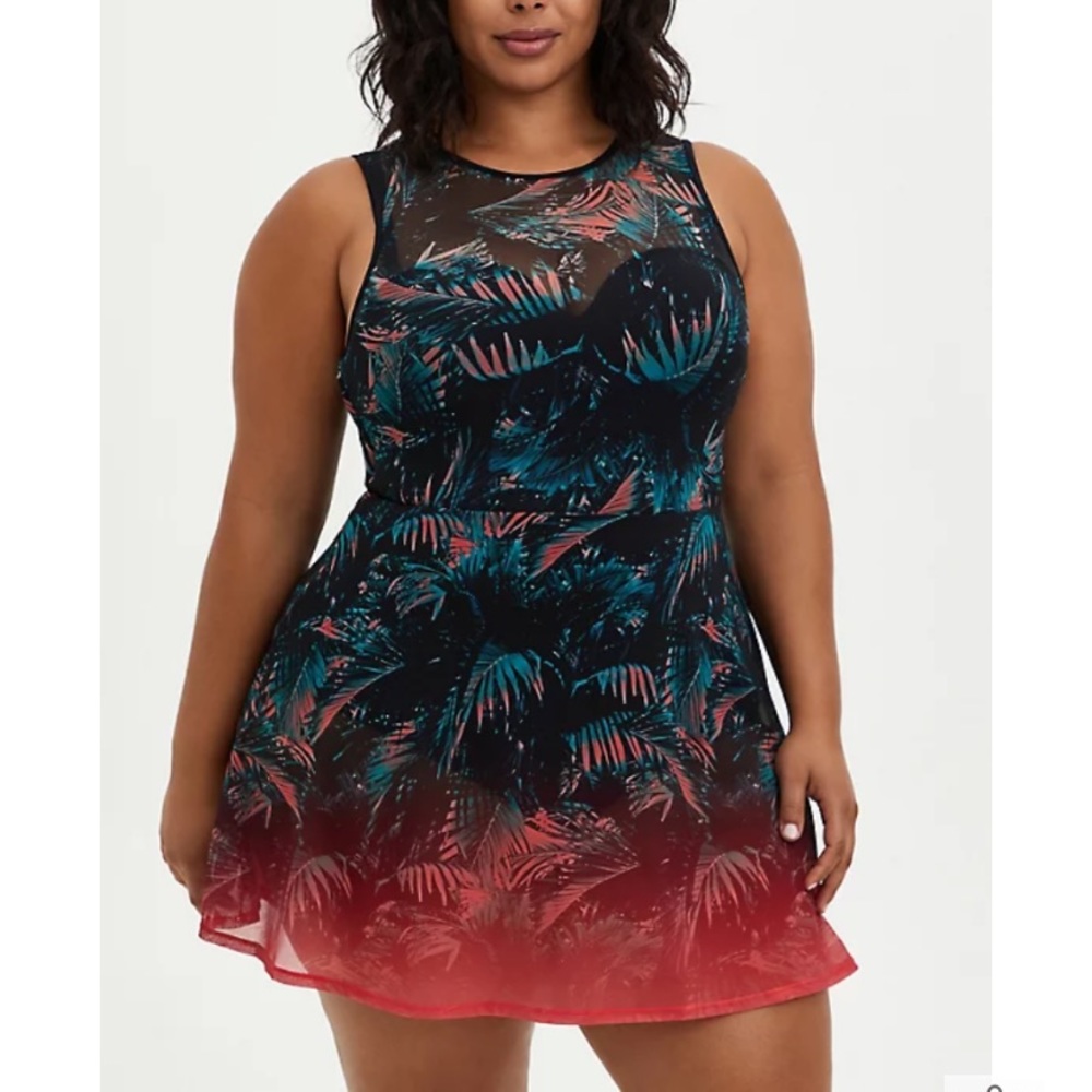 TORRID PALM PEPLUM UNDERWIRE SWIM DRESS 2X